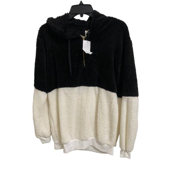 Forgotten grace black white colorblock long sleeve hoodie plush pullover‎ Small - Picture 1 of 4